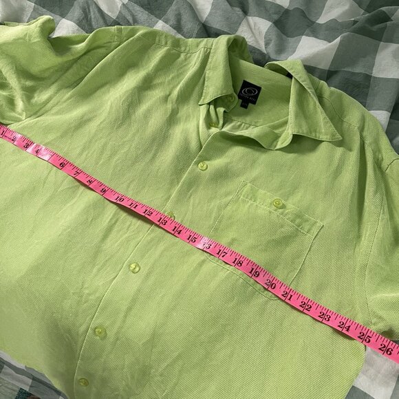 Cotton Reel Shirt Mens XL Green 100% Silk Short Sleeve Camp Button Up Hawaiian - Picture 7 of 8